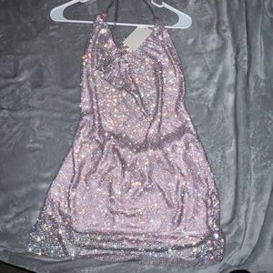 Pretty Pink  Crystal Drape Backless Party Dress (Size Small)
